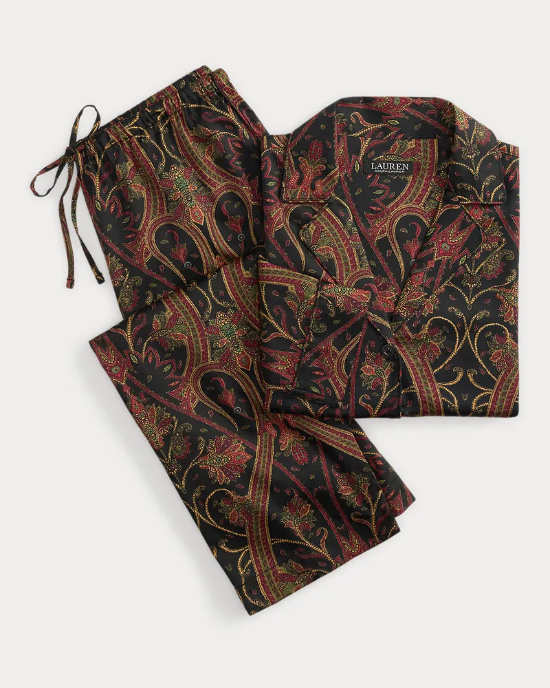 Ralph Lauren Pyjama aus Atlas mit Paisley-Motiv Black