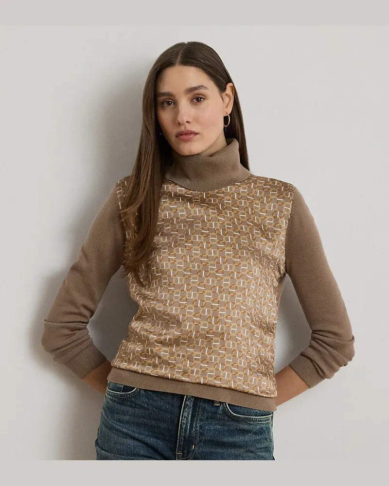 Ralph Lauren Gemusterter Rollkragenpullover mit Wolle Brown