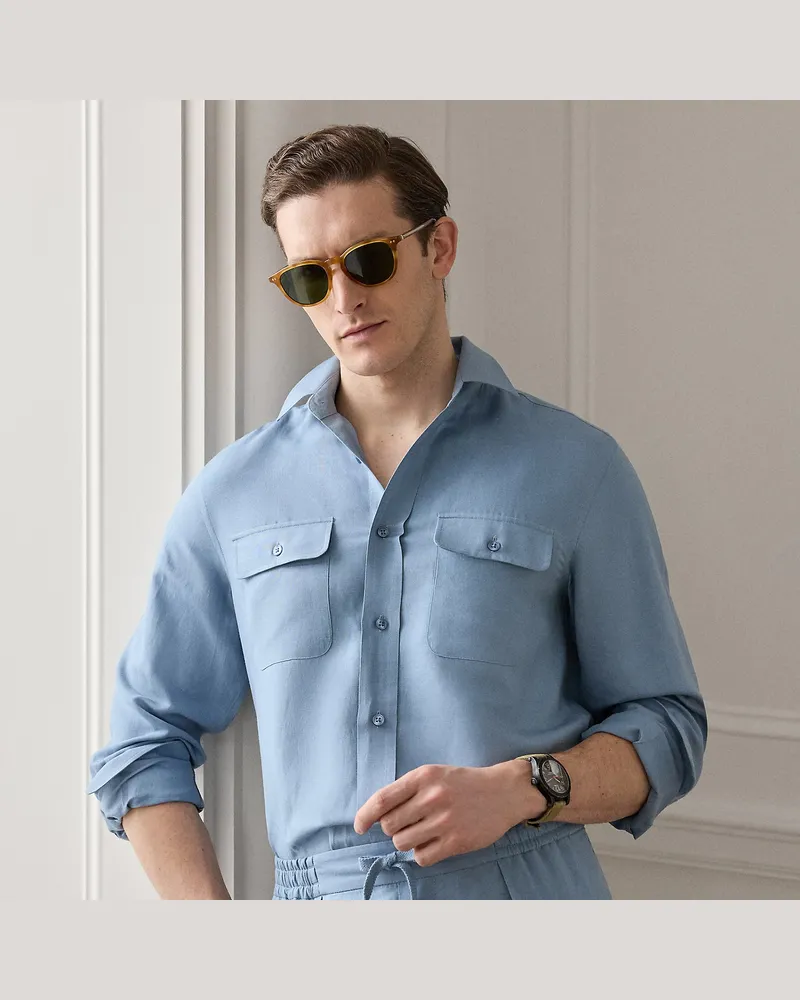 Ralph Lauren Hemd aus Seide und Leinen Blue