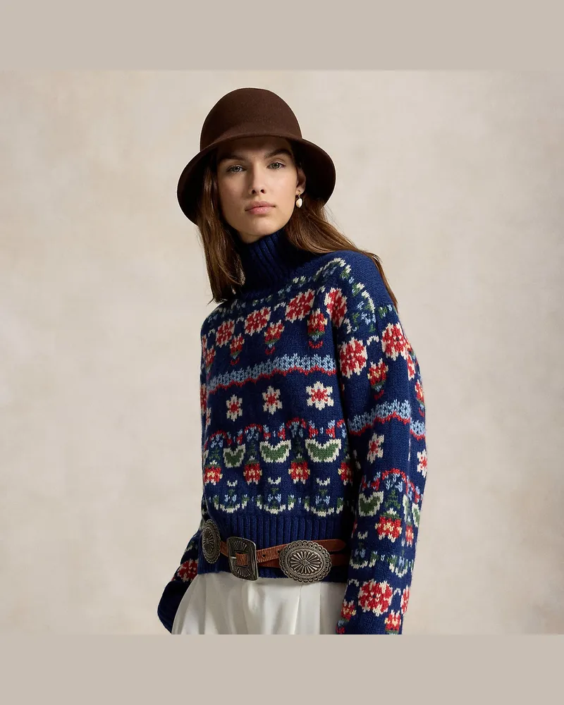 Ralph Lauren Geblümter Pullover aus Wollmischung Blue