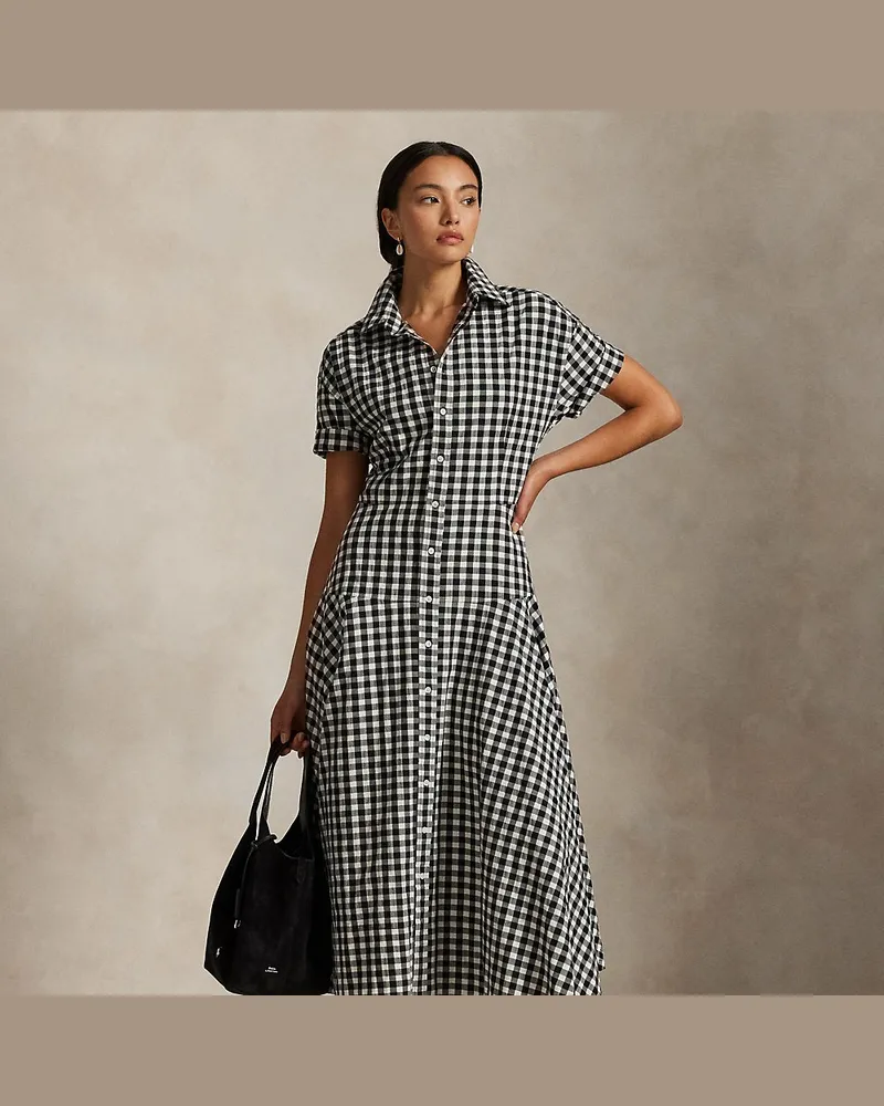 Ralph Lauren Kurzärmliges Hemdkleid mit Ginganmuster Black