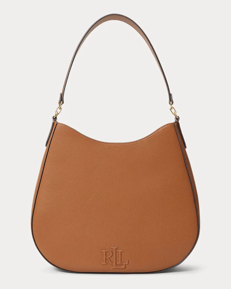 Ralph Lauren Große Narbenleder-Schultertasche Adley Brown