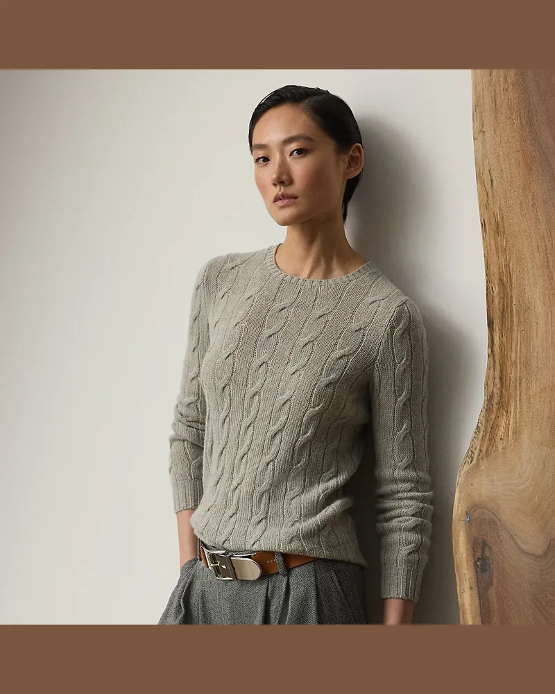 Ralph Lauren Kaschmir-Rundhalspullover mit Zopfmuster Grey