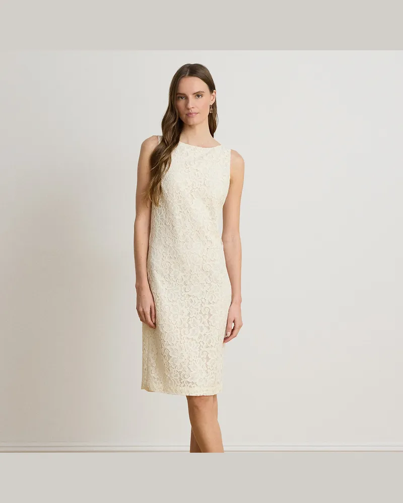 Ralph Lauren Ärmelloses Cocktailkleid aus Spitze Cream