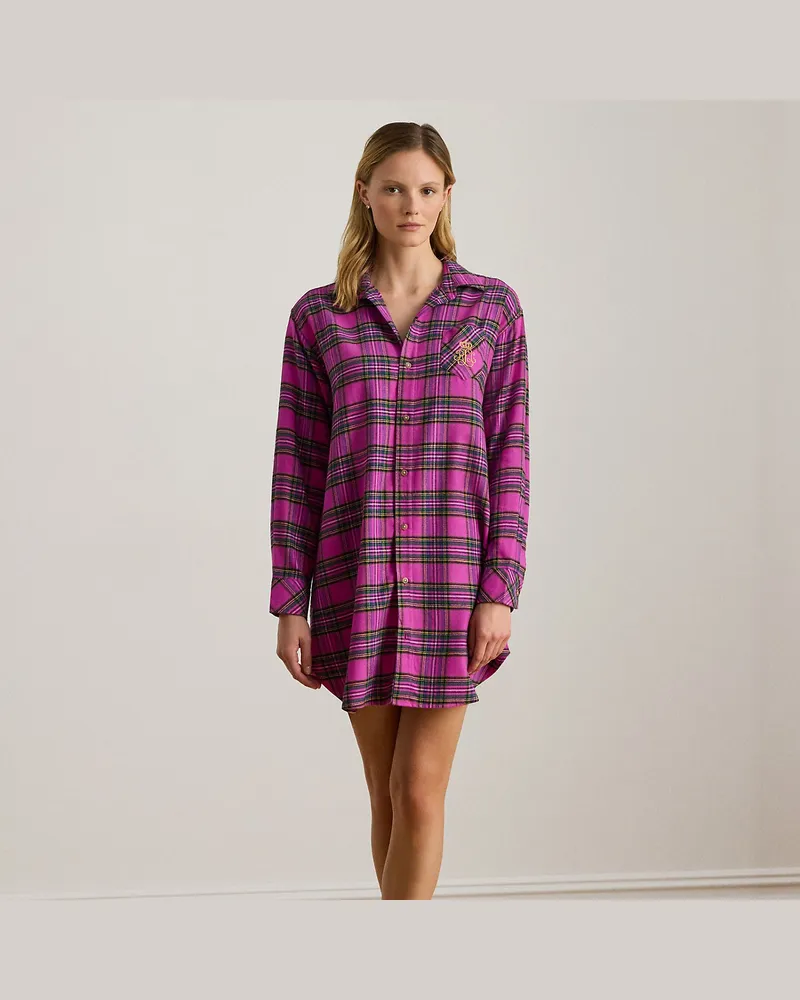 Ralph Lauren Kariertes Nachthemd aus angerautem Twill Pink