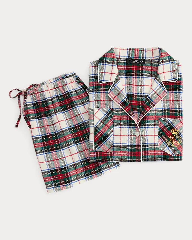 Ralph Lauren Karierter Pyjama aus angerautem Twill Cream