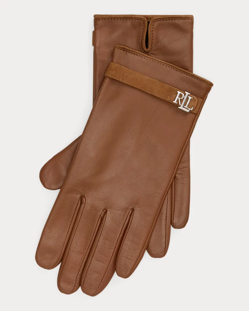 Ralph Lauren Schafleder-Funktionshandschuhe mit Logo Brown
