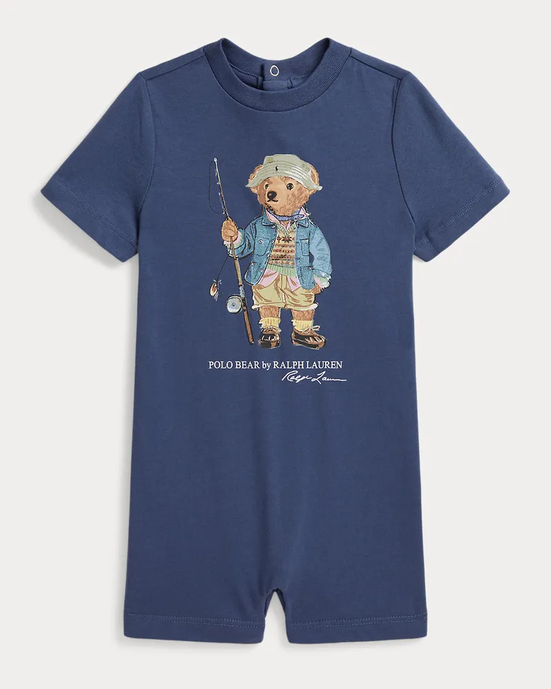 Ralph Lauren Baumwoll-Sommerstrampler mit Polo Bear Blue