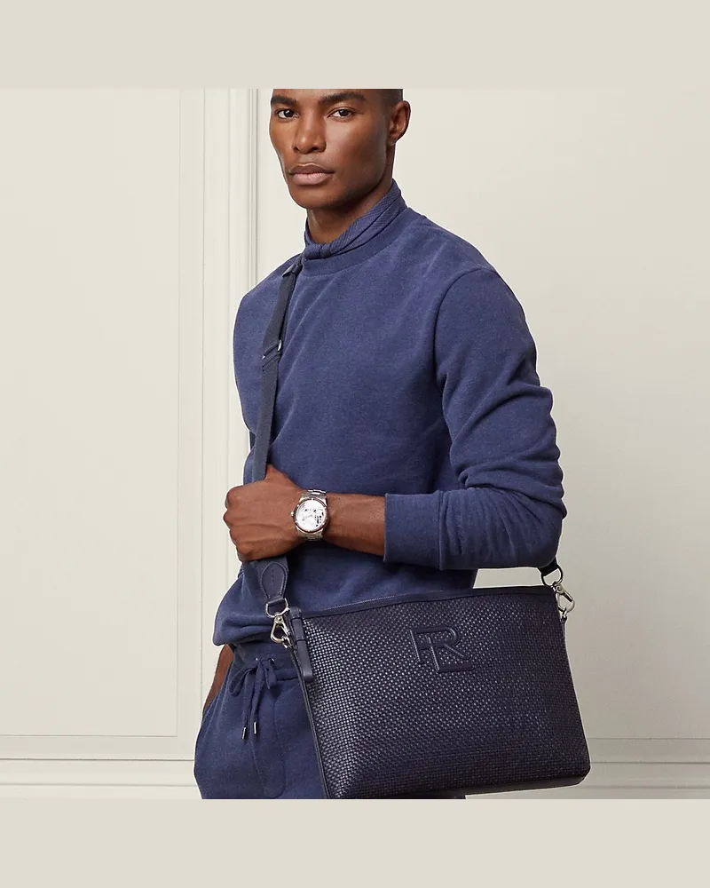 Ralph Lauren Umhängetasche aus gewebtem Kalbsleder Blue