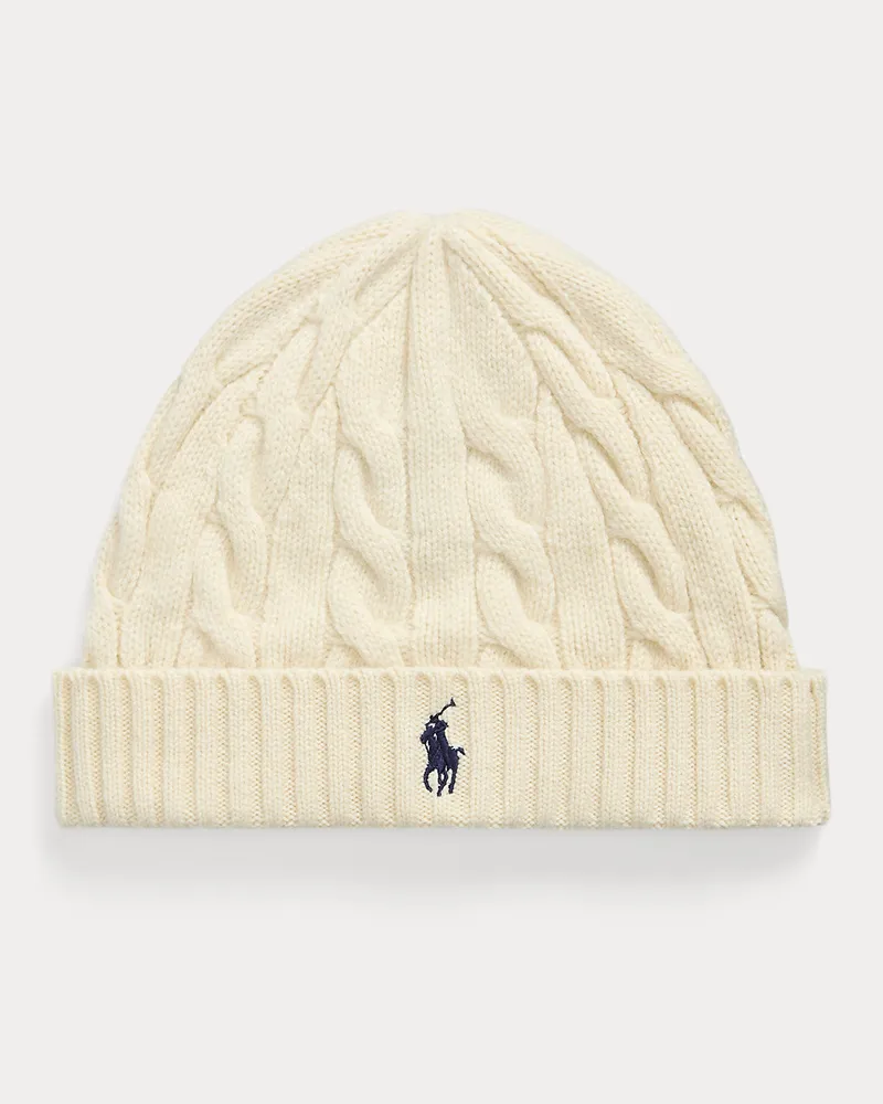 Ralph Lauren Woll-Kaschmir-Mütze mit Zopfmuster Tan