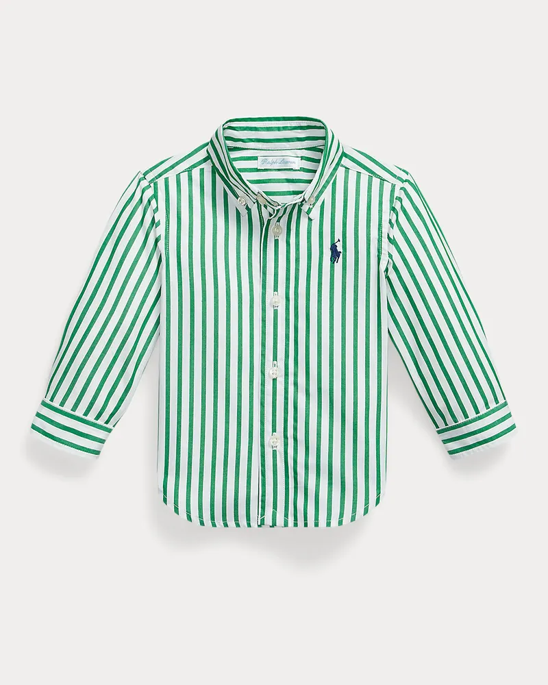 Ralph Lauren Gestreiftes Hemd aus Baumwollpopeline Green