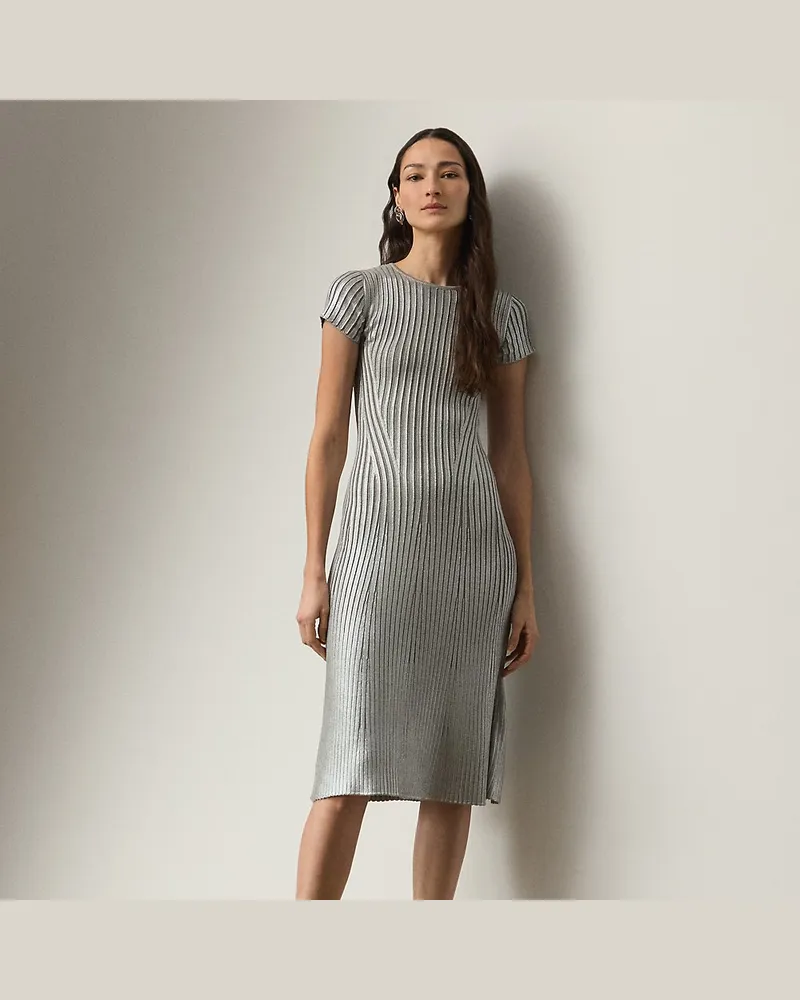 Ralph Lauren Geripptes Pulloverkleid mit Foliendruck Grey