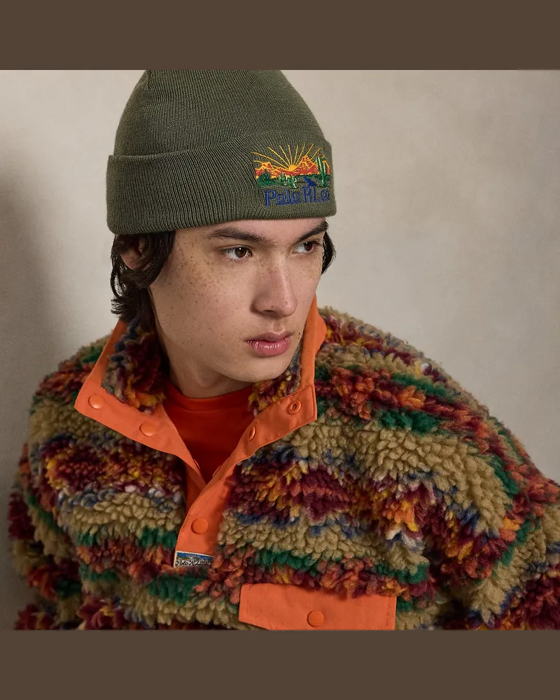 Ralph Lauren Wollmütze mit Stickerei Green