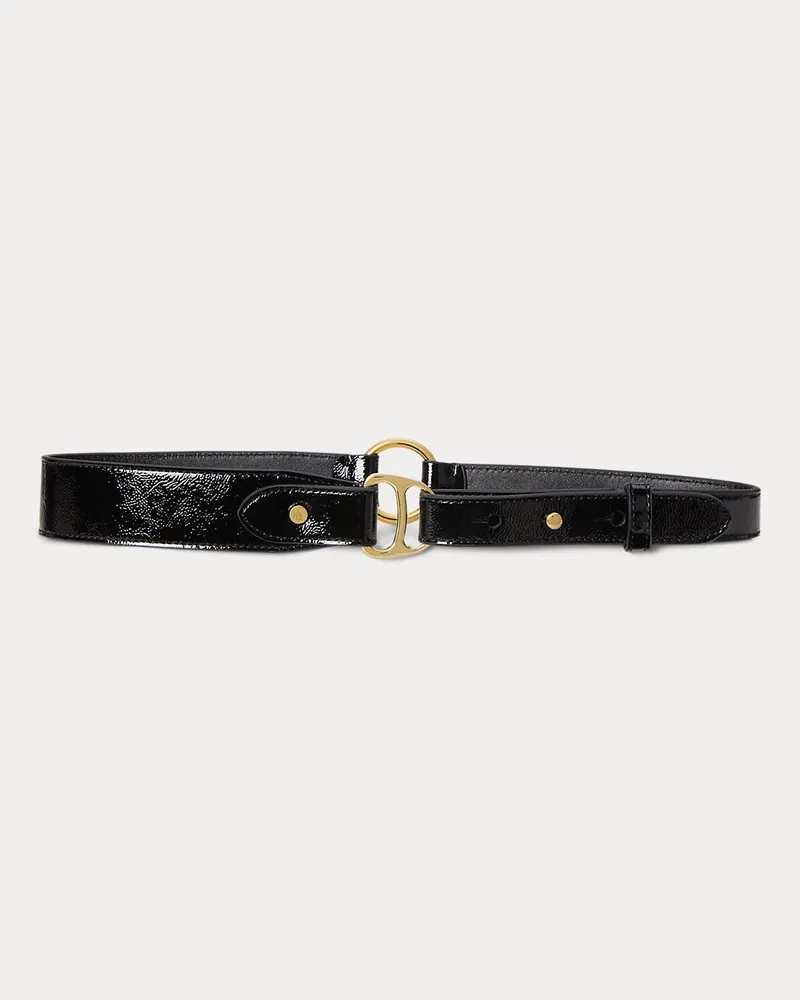 Ralph Lauren Lackledergürtel mit D-Ring im Reiterstil Black