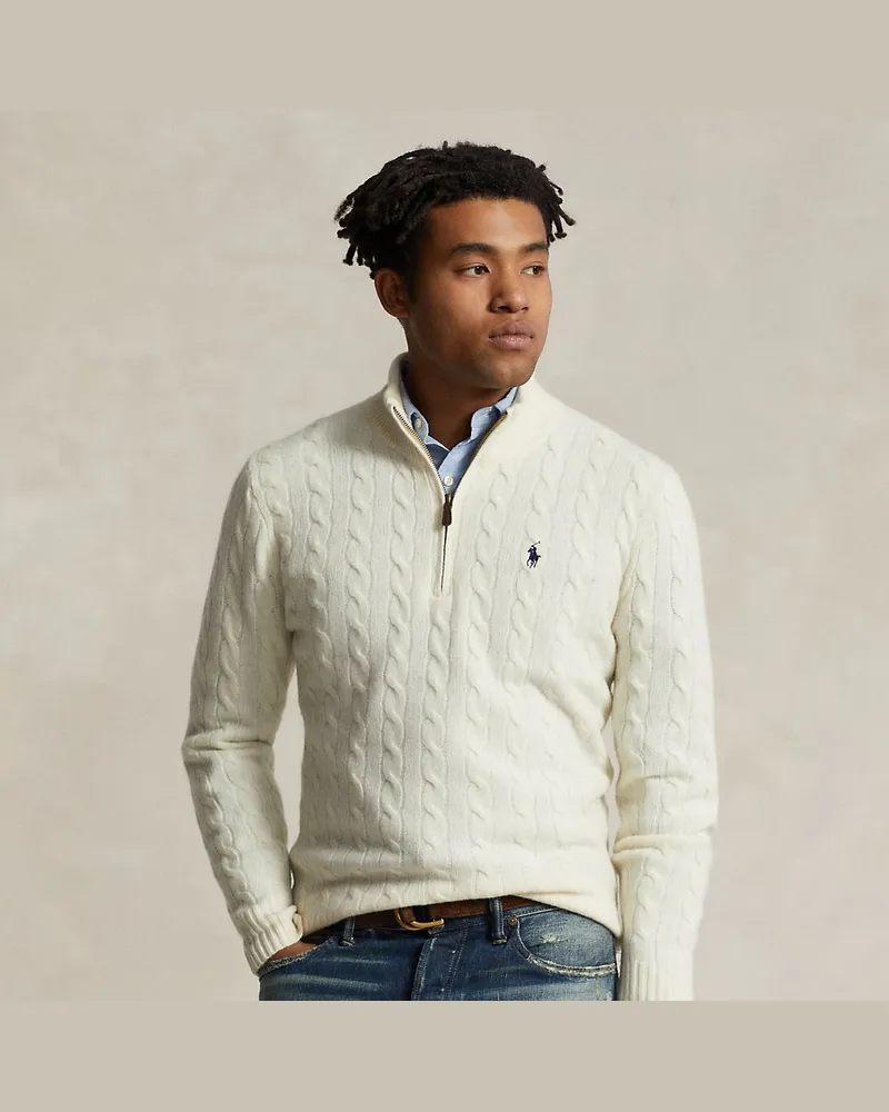 Ralph Lauren Woll-Kaschmir-Pullover mit Zopfmuster Tan