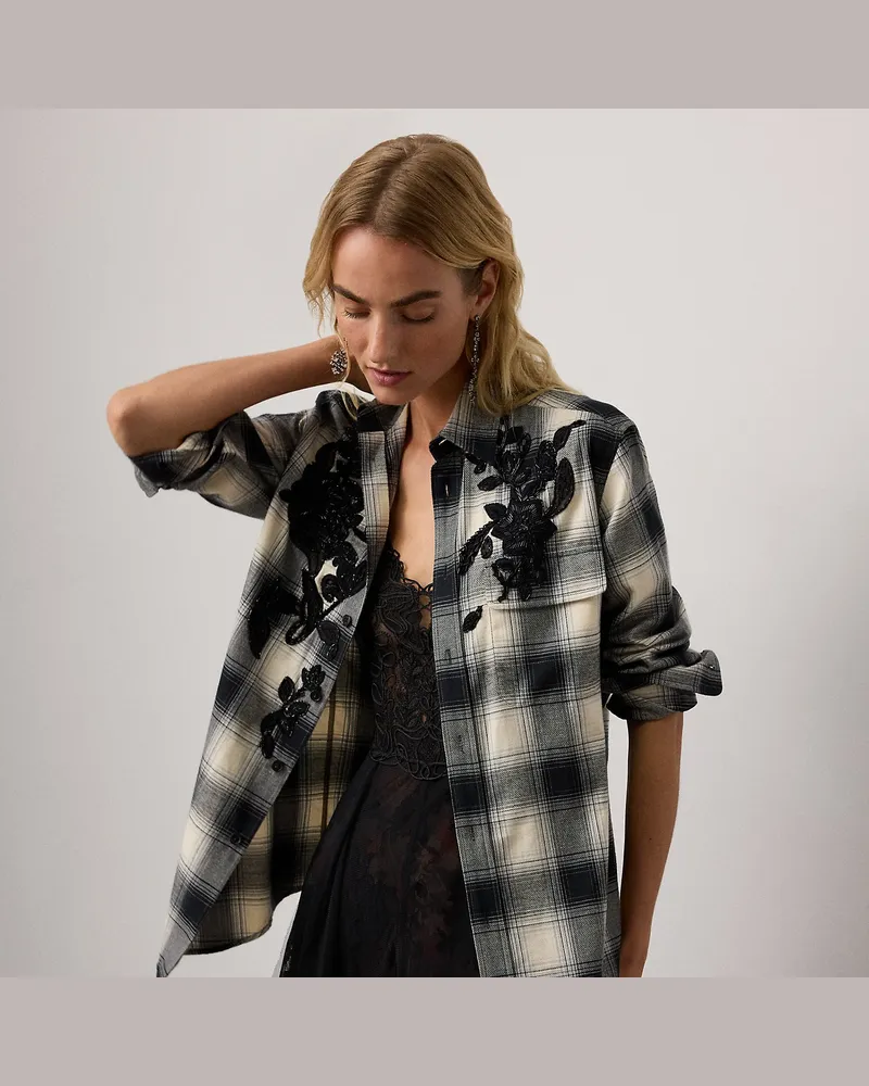 Ralph Lauren Flanell-Karohemd Leeann mit Verzierung Black