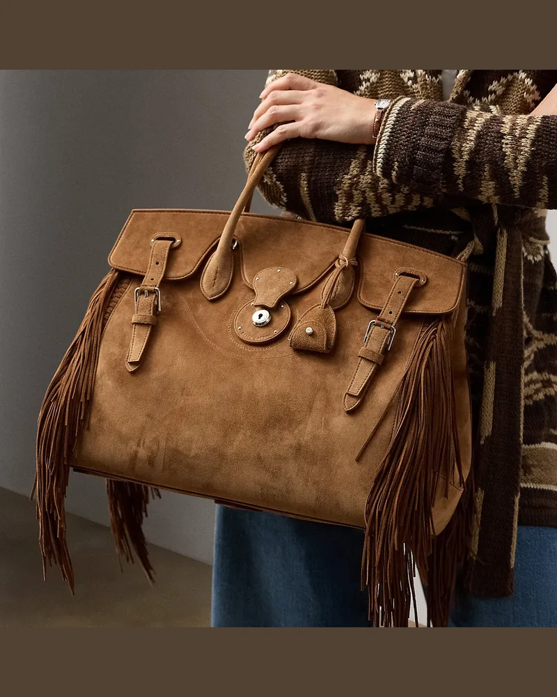 Ralph Lauren Tasche Soft Ricky 40 aus Kalbswildleder Brown