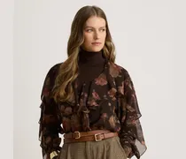 Geblümte Chiffonbluse mit Rüschenbesatz