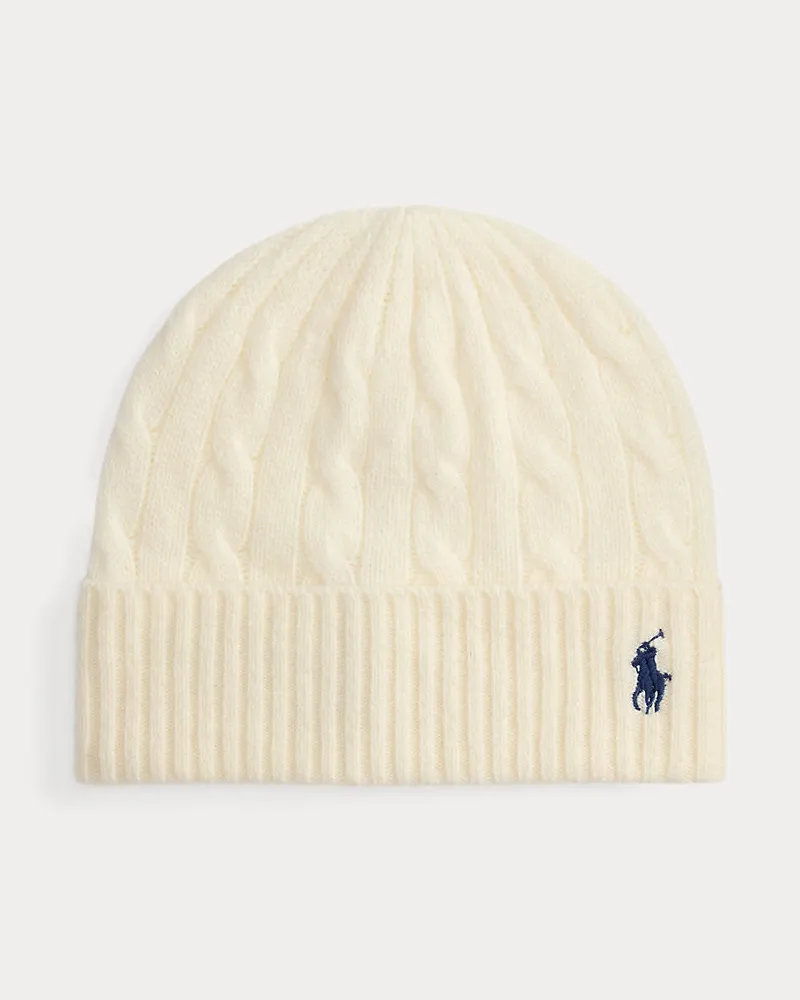 Ralph Lauren Woll-Kaschmir-Mütze mit Zopfmuster Cream