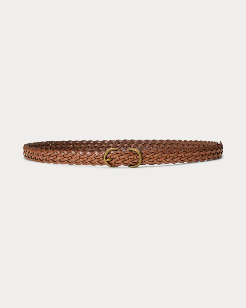 Ralph Lauren Schmaler, geflochtener Ledergürtel Tan