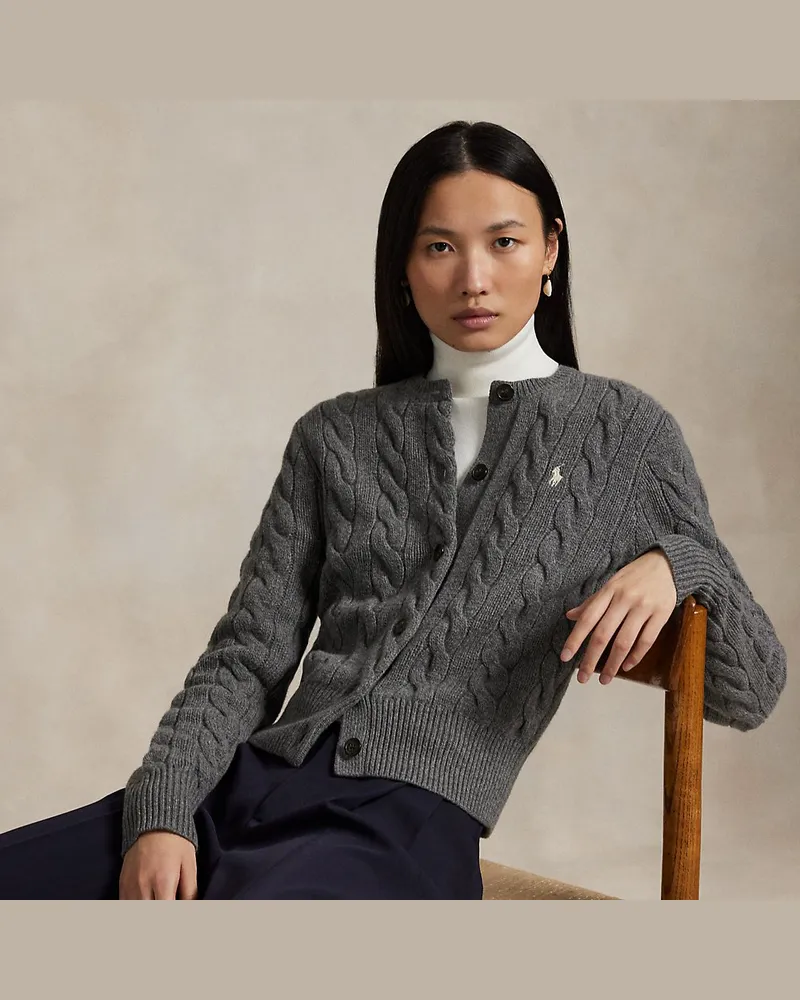 Ralph Lauren Woll-Kaschmir-Strickjacke mit Zopfmuster Grey