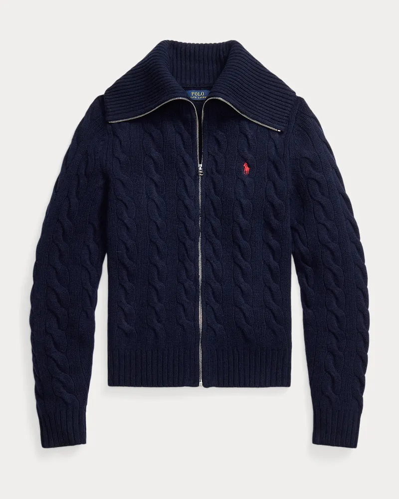 Ralph Lauren Woll-Kaschmir-Strickjacke mit Zopfmuster Blue