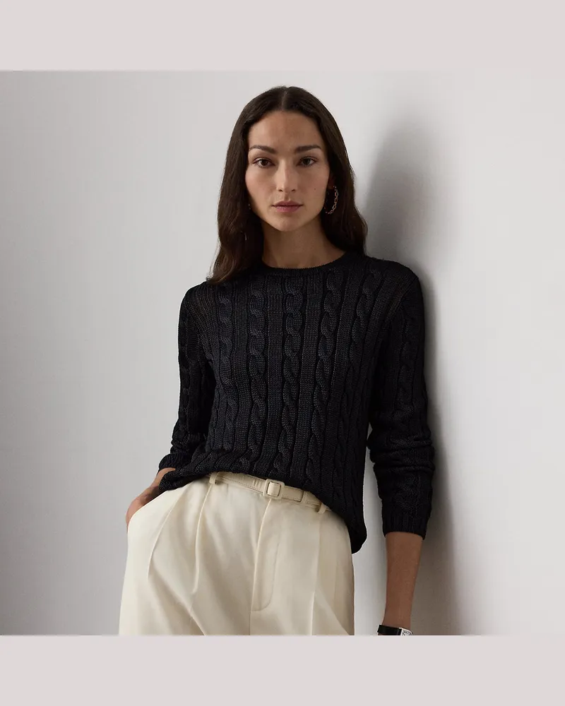 Ralph Lauren Seiden-Rundhalspullover mit Zopfmuster Black