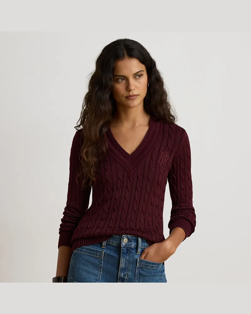 Ralph Lauren Cricket-Pullover mit Zopfmuster Red