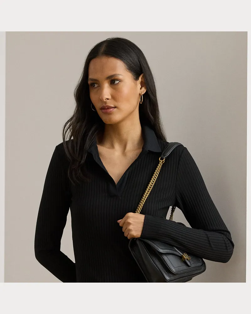 Ralph Lauren Langärmliges, geripptes Polo-Oberteil Black