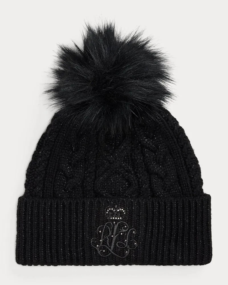 Ralph Lauren Bestickte Zopfmuster-Bommelmütze Black