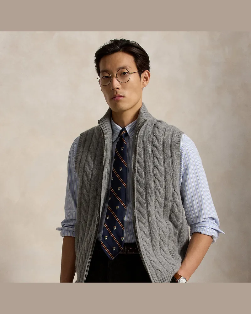 Ralph Lauren Woll-Kaschmir-Pullunder mit Zopfmuster Grey