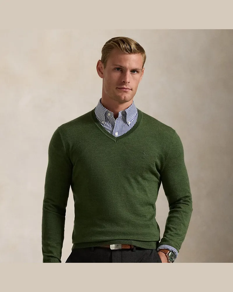 Ralph Lauren Waschbarer Slim-Fit Wollpullover Green