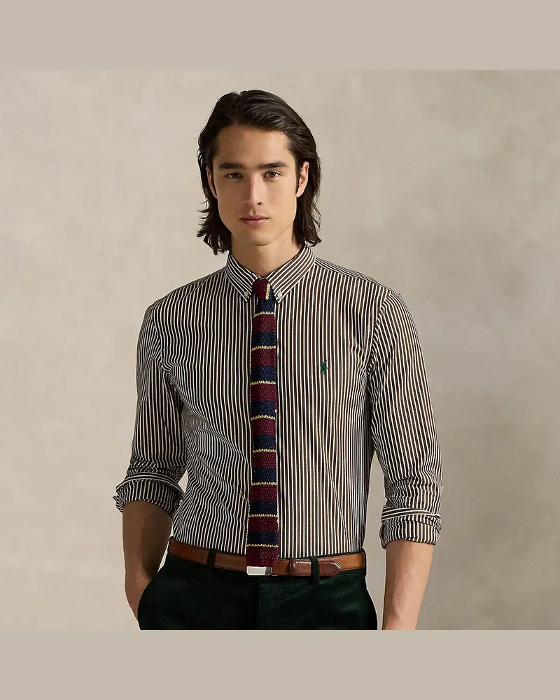 Ralph Lauren Gestreiftes Slim-Fit Hemd aus Popeline Brown