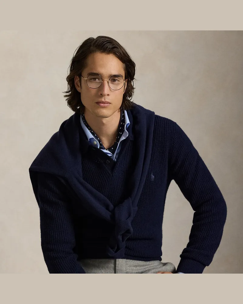 Ralph Lauren Woll-Baumwoll-Pullover mit Polokragen Blue