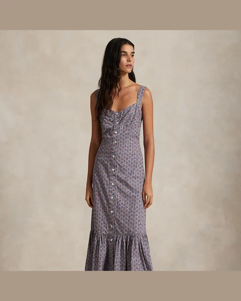 Ralph Lauren Geblümtes Baumwollkleid mit Knöpfen Blue