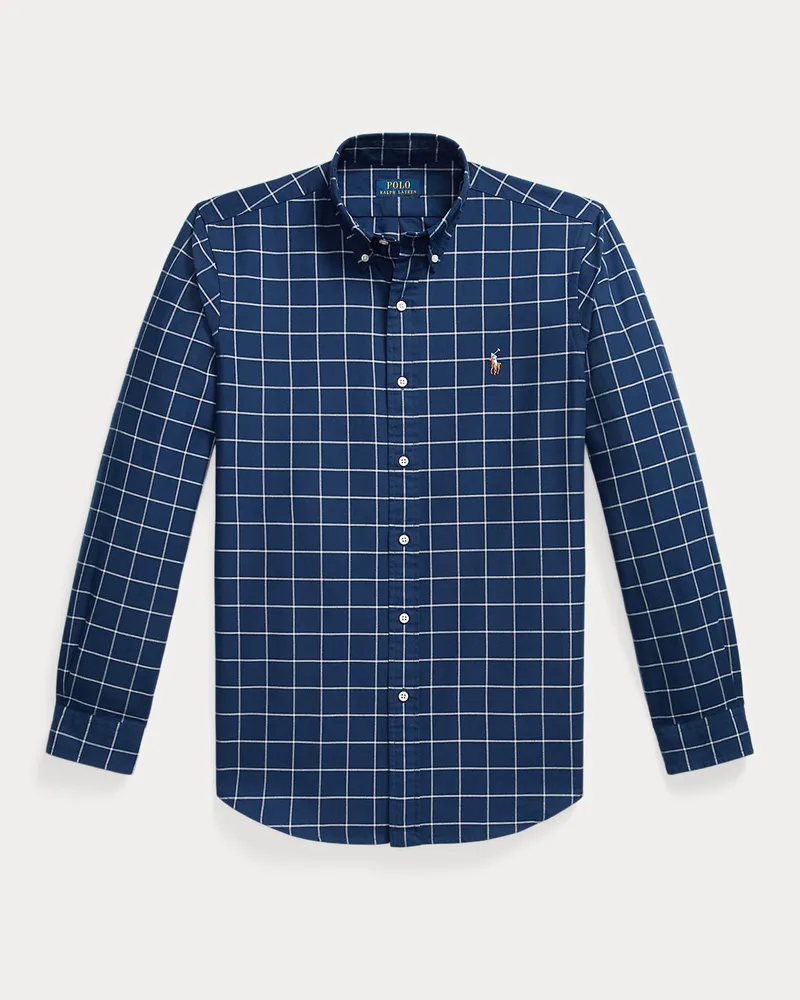 Ralph Lauren Custom-Fit Windowpane-Karo-Oxfordhemd Blue
