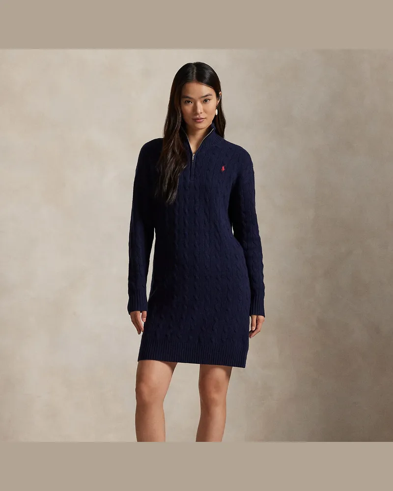 Ralph Lauren Woll-Kaschmir-Kleid mit Zopfmuster Blue