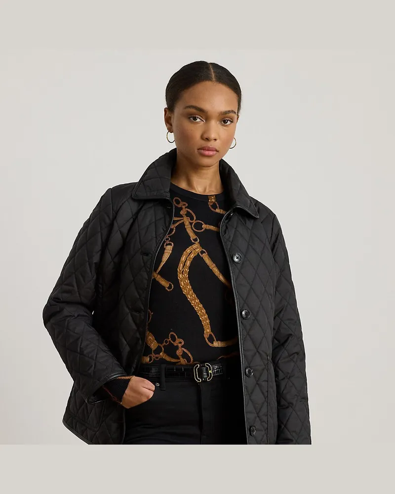Ralph Lauren Steppjacke mit Kunstlederbesatz Black