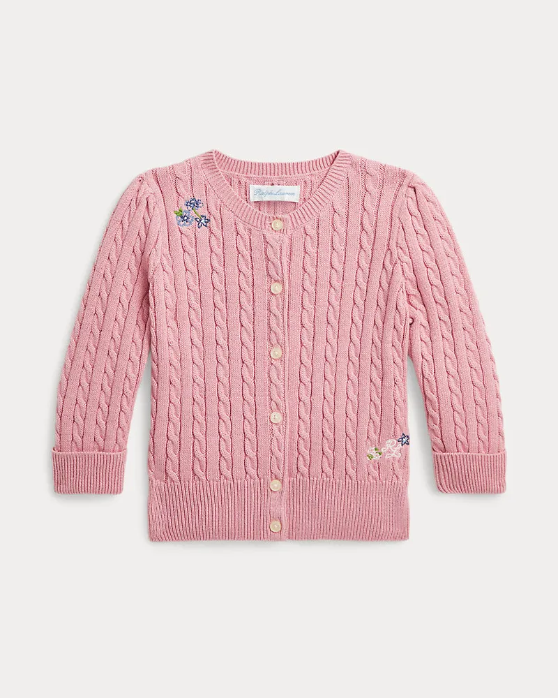Ralph Lauren Geblümte Strickjacke mit Mini-Zopfmuster Pink