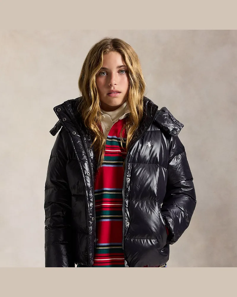 Ralph Lauren Glänzende Daunenjacke mit Kapuze Black
