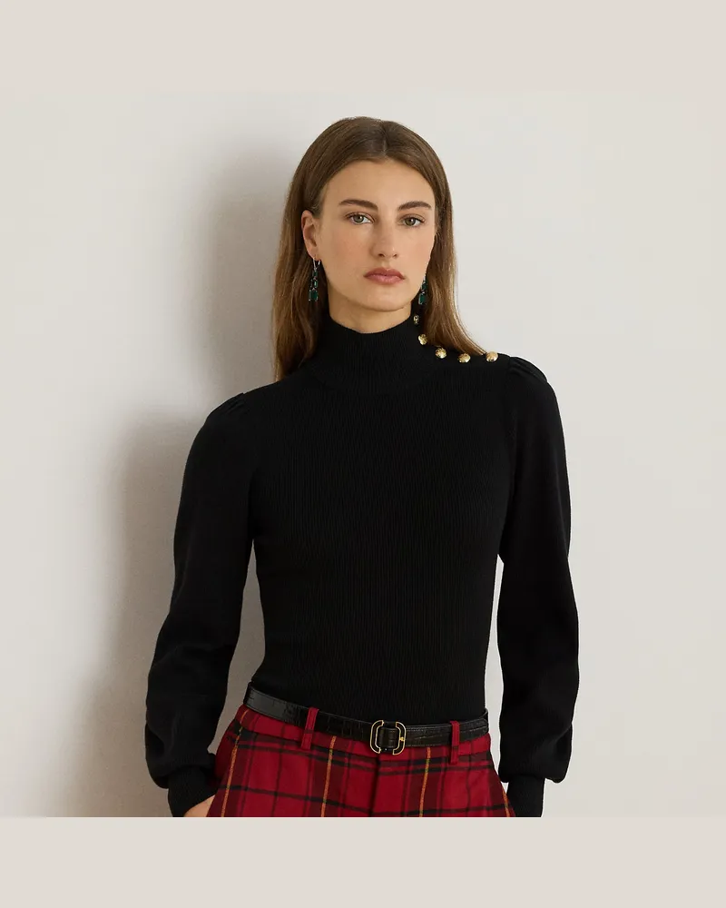 Ralph Lauren Kurzgrößen - Halbrollkragenpullover mit Knopfbesatz Black