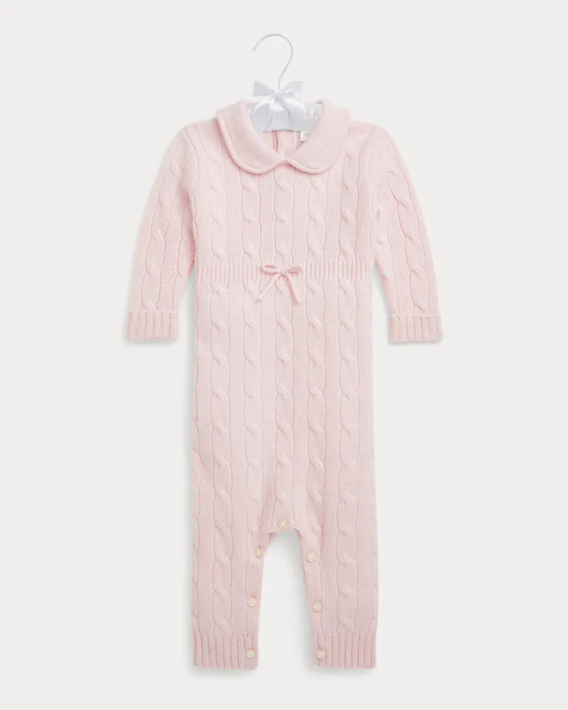Ralph Lauren Kaschmir-Strampler mit Zopfmuster Pink