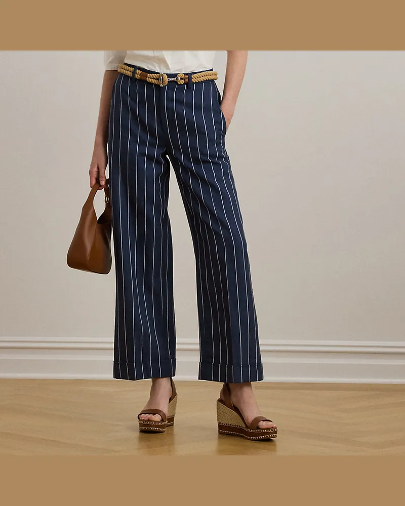 Ralph Lauren Gestreifte Fischgrat-Hose in 3/4-Länge Blue