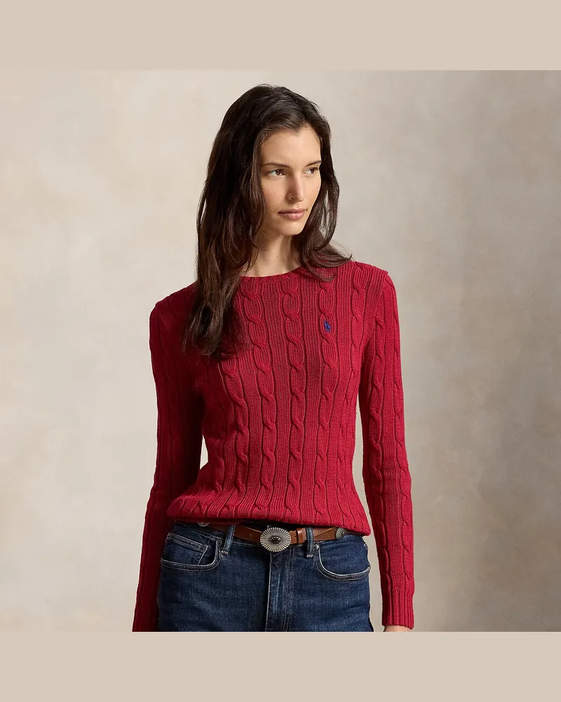 Ralph Lauren Baumwoll-Rundhalspullover mit Zopfmuster Red