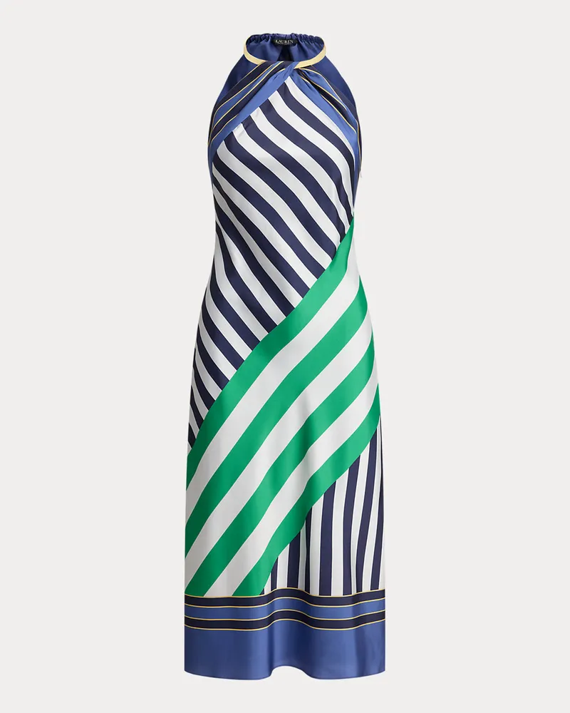 Ralph Lauren Gestreiftes Neckholderkleid aus Twill Blue