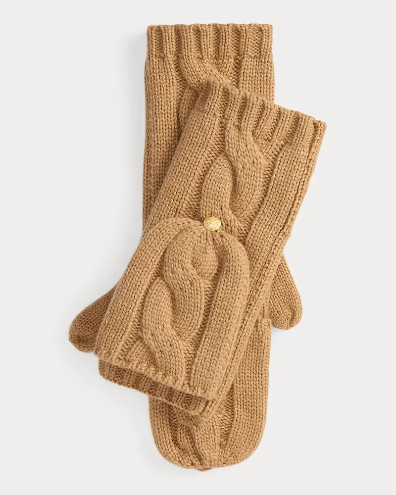 Ralph Lauren Wandelbare Zopfmuster-Fäustlinge Tan