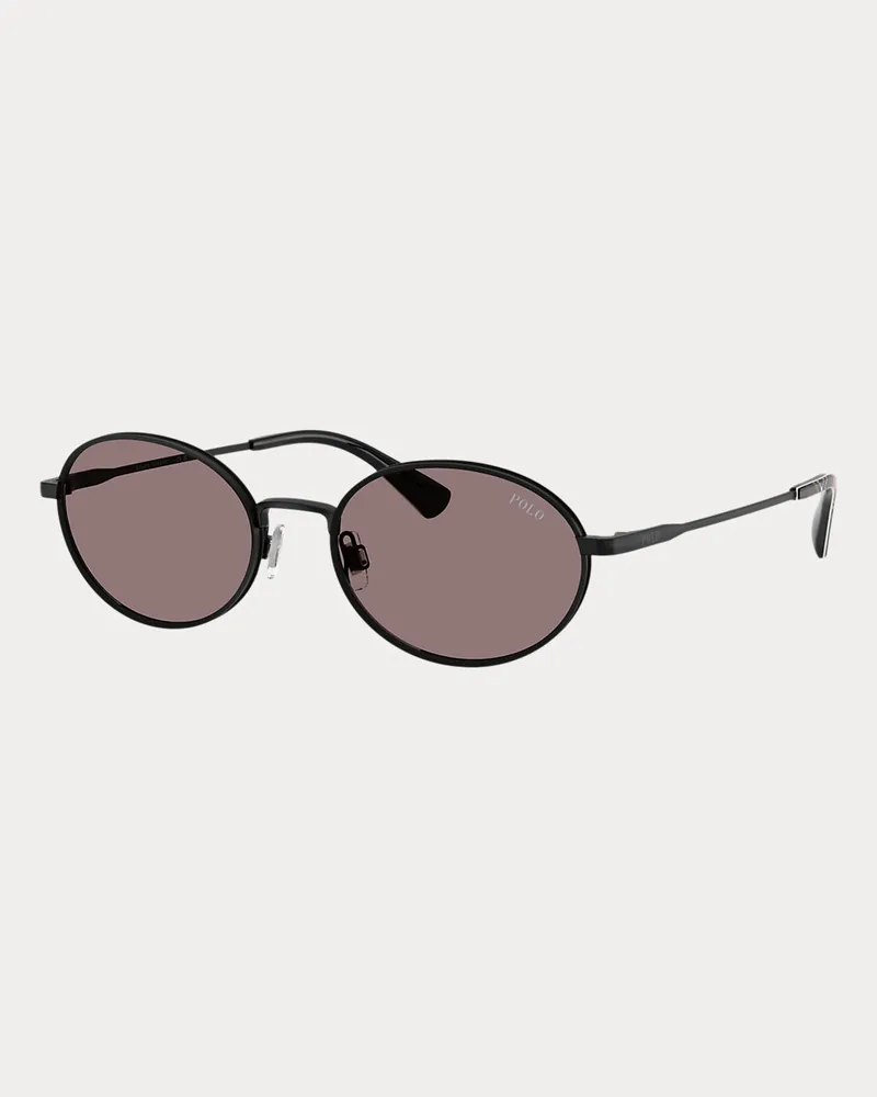 Ralph Lauren Runde Metallsonnenbrille mit Karo-Akzent Black