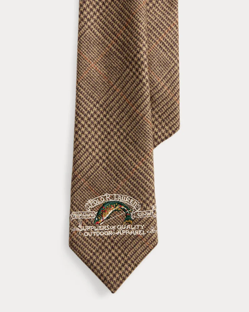 Ralph Lauren Karierte Wollkrawatte mit Stickerei Brown