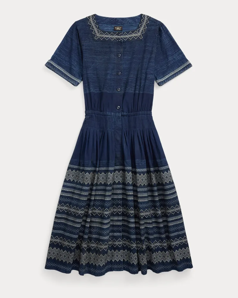 Ralph Lauren Besticktes Baumwollkleid in Indigo Blue