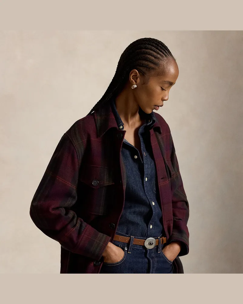 Ralph Lauren Karierte Twill-Hemdjacke mit Wolle Brown